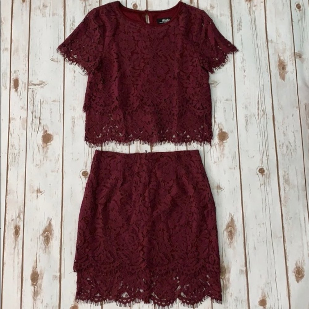 Turn Back Time Burgundy Lace Two-Piece Dress